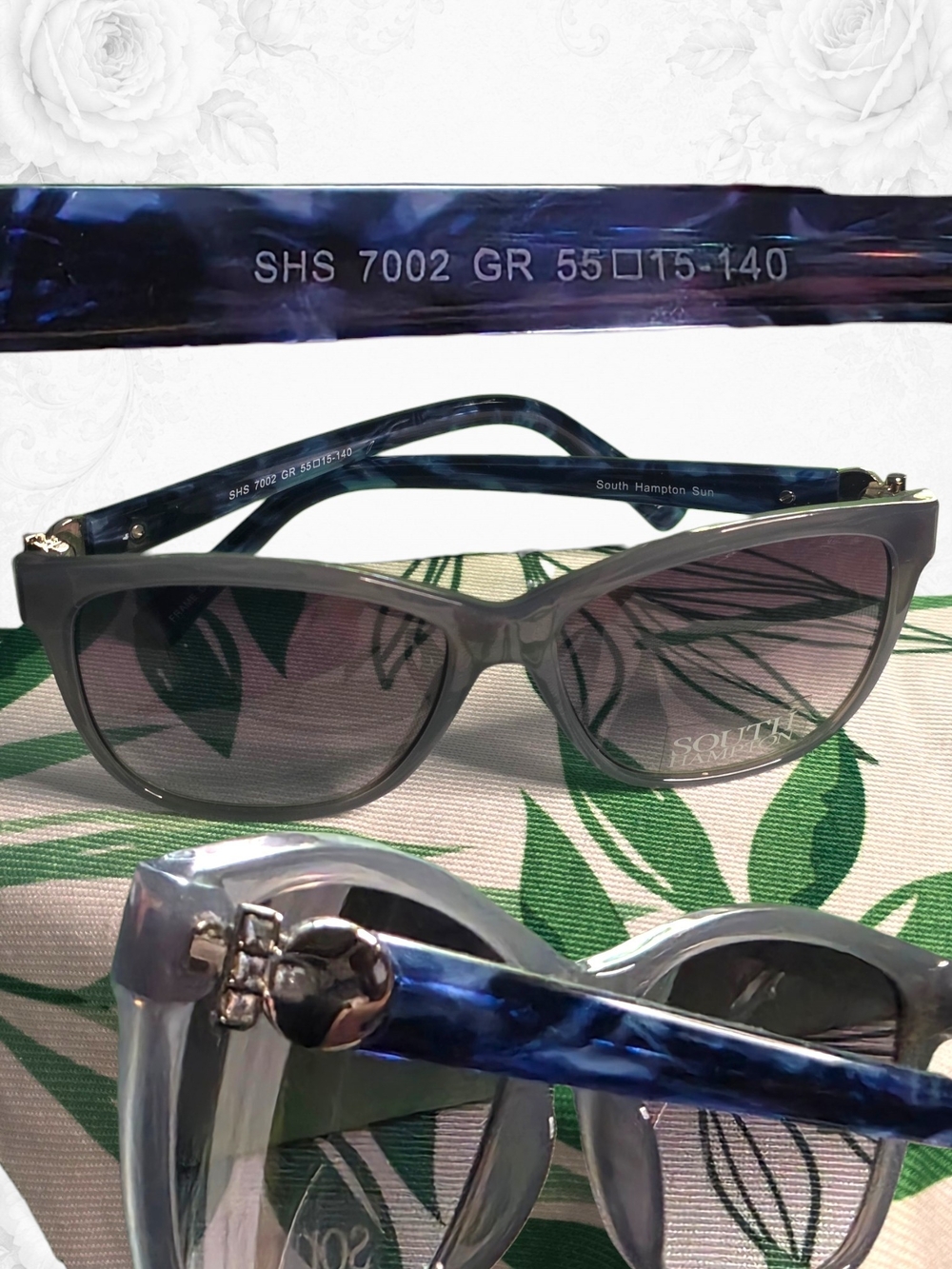 South Hampton Sun Gray Blue Tortoise Cat Eye Sunglasses Crystal Accent NWT